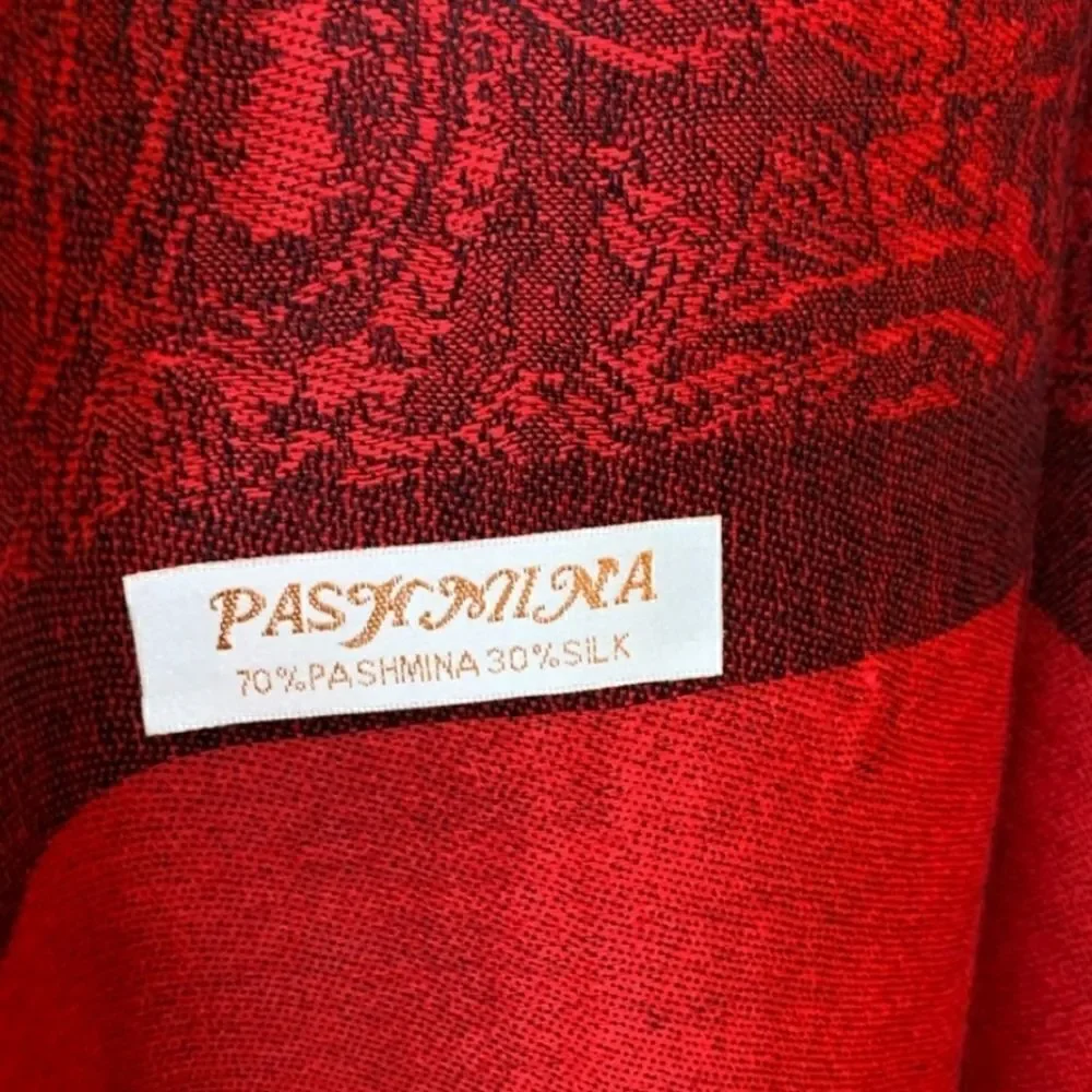 NWOT Beautiful Silk Blend Red & Black Pashmina - Picture 5 of 5